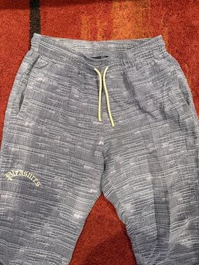 Pleasures Gray Striped Men's Joggers with Yellow Drawstring